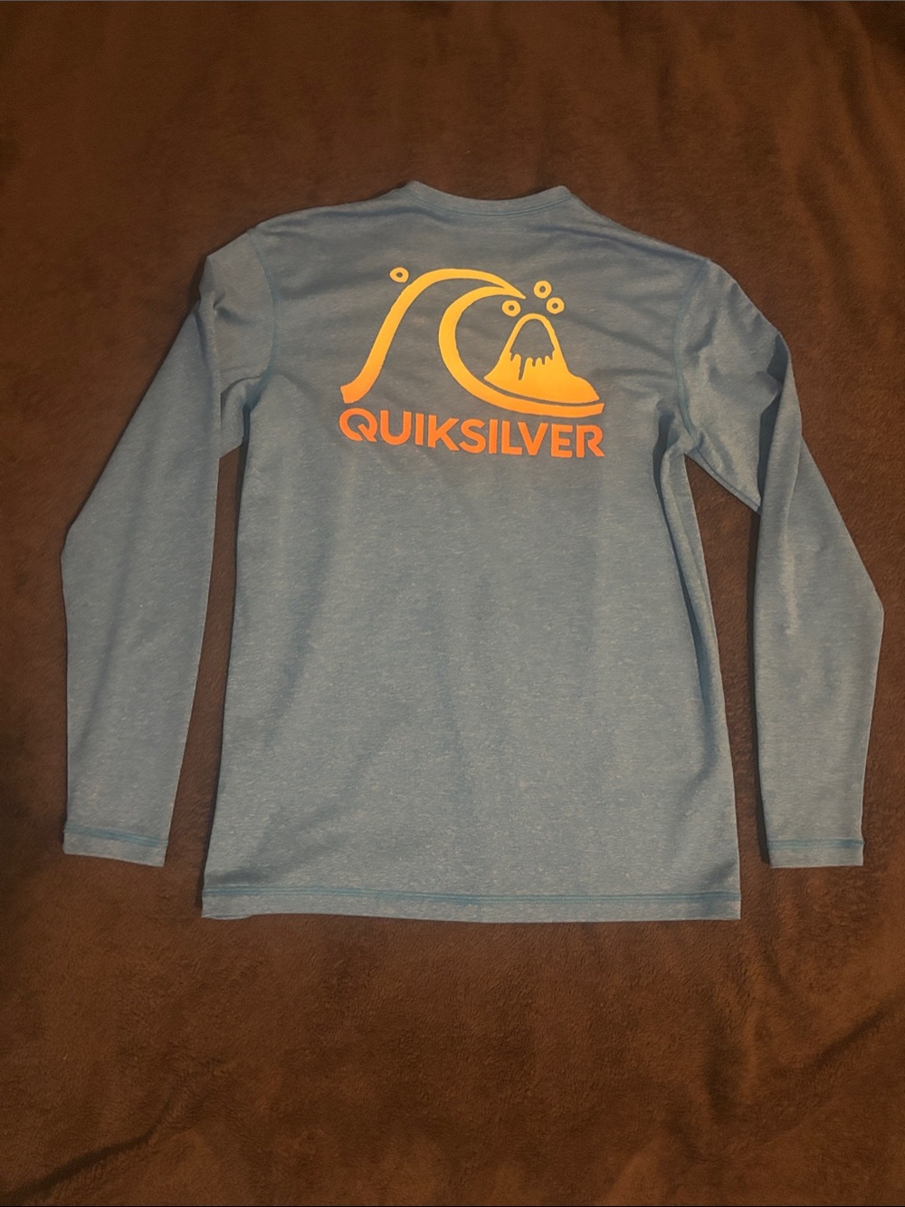 Quiksilver Light Blue Long Sleeve Tee with Orange Logo Back Print